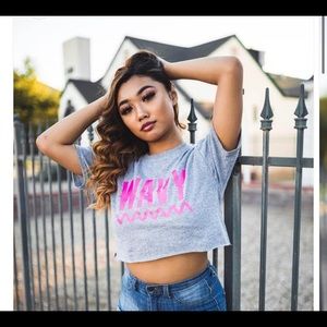SAICE AVENUE HOT PINK WAVY GREY CROP TOP